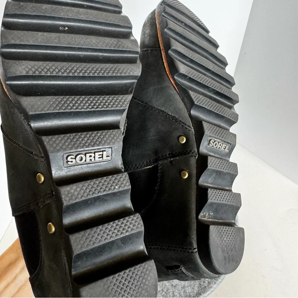 Sorel Black Leather Lea Wedge Booties Ankle Boots 8.5